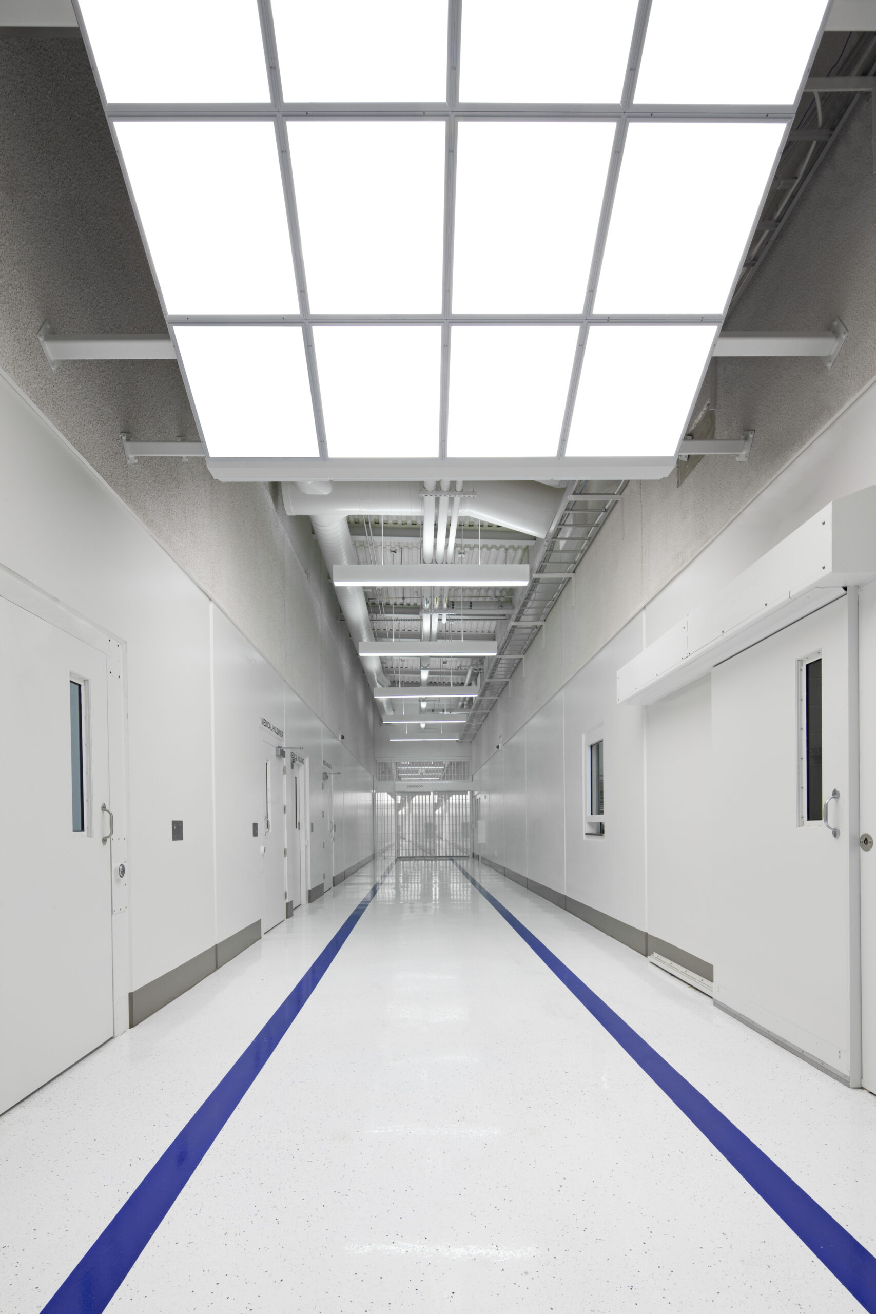 Seattle, Washington, USA,Blue stripes on jail corridor